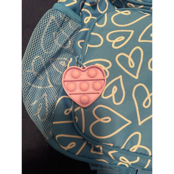 NWT Cat & Jack Turquoise/White 16" Backpack White Hearts PopIt Pockets Zipper - Picture 2 of 3